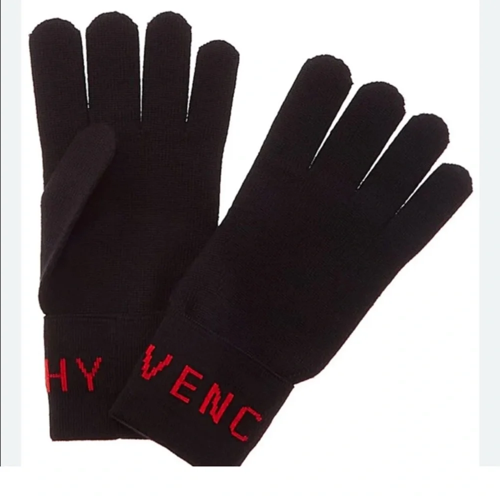 Givenchy Logo Black/Red Wool Gloves